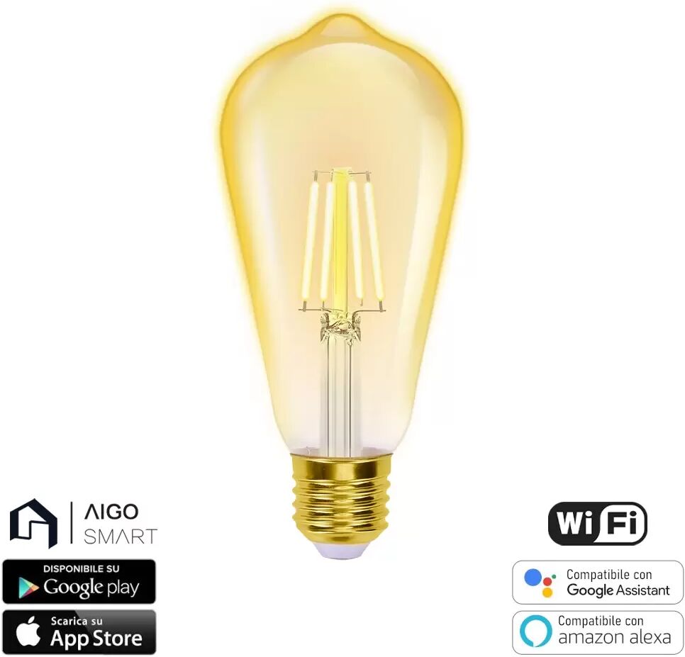 Lampadina Led Vintage a Filamento Smart ST64 E27 6W WiFi CCT luce regolabile e dimmerabile Aigostar