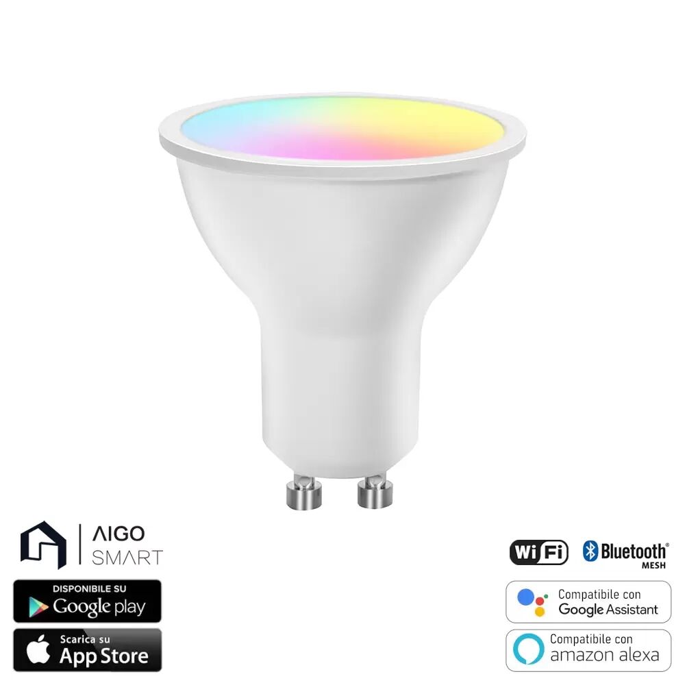 Faretto Led Smart GU10 6.5W Bluetooth Mesh RGB CCT luce regolabile e dimmerabile Aigostar