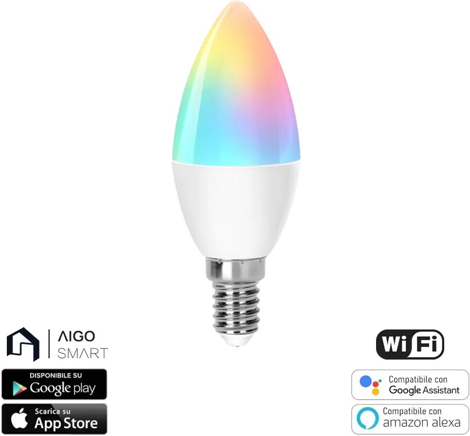 Lampadina Led Smart C37 6,5W WiFi RGB CCT luce regolabile e dimmerabile Aigostar