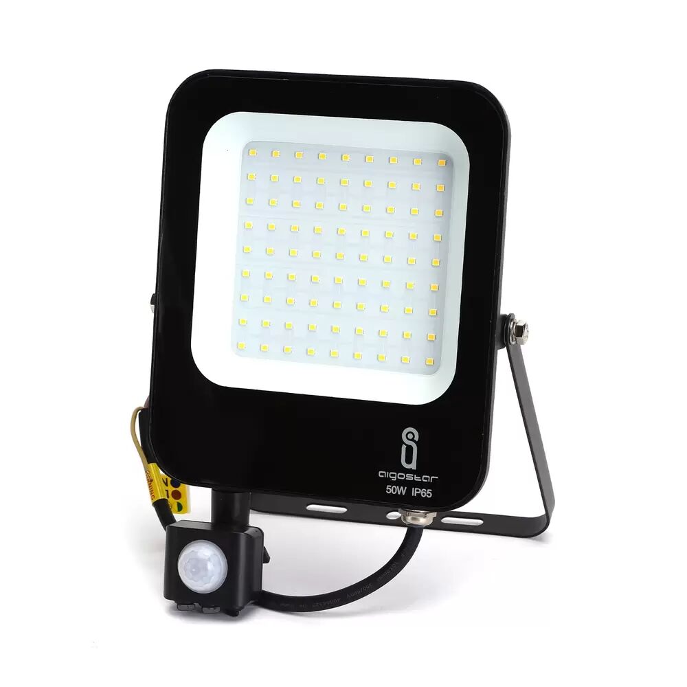 faro proiettore led 50w nero da esterno ip65 bianco neutro 4000k con sensore crepuscolare e di movimento aigostar