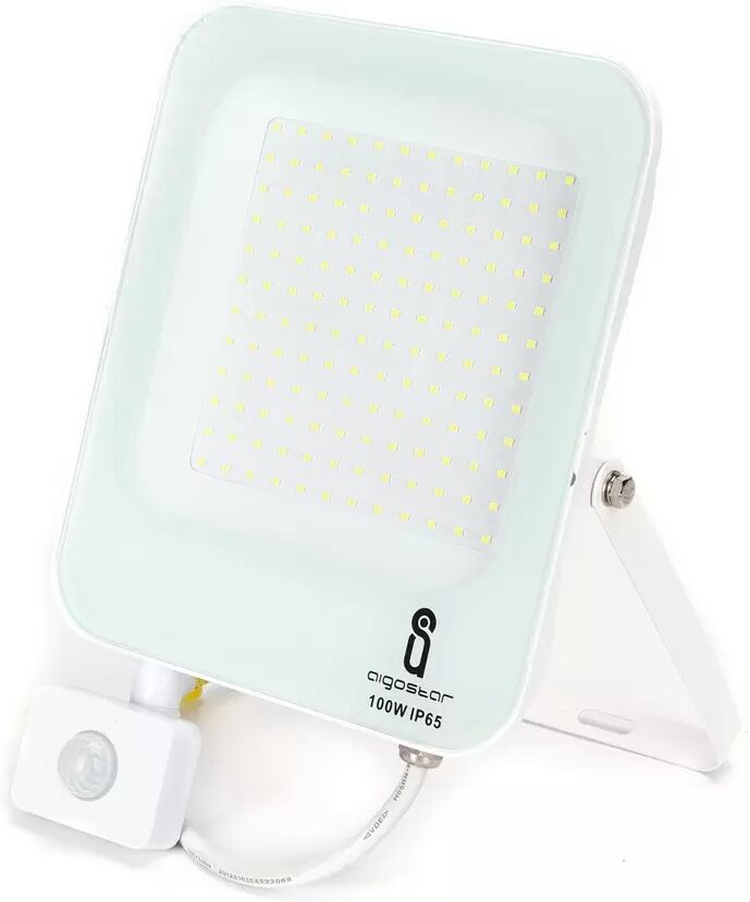 Faro proiettore Led 100W Bianco da esterno IP65 Bianco freddo 6500K con sensore crepuscolare e di movimento Aigostar