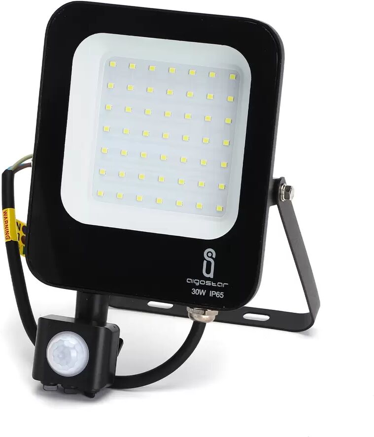 Faro proiettore Led 30W Nero da esterno IP65 Bianco freddo 6500K con sensore crepuscolare e di movimento Aigostar