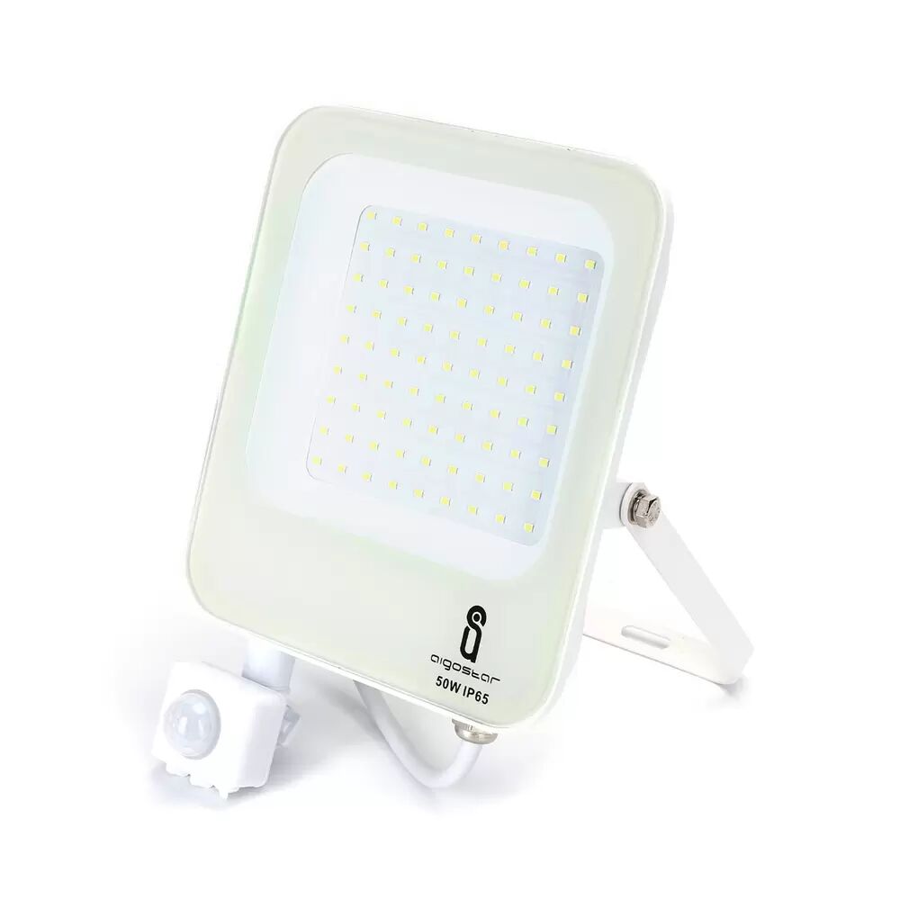 Faro proiettore Led 50W Bianco da esterno IP65 Bianco freddo 6500K con sensore crepuscolare e di movimento Aigostar