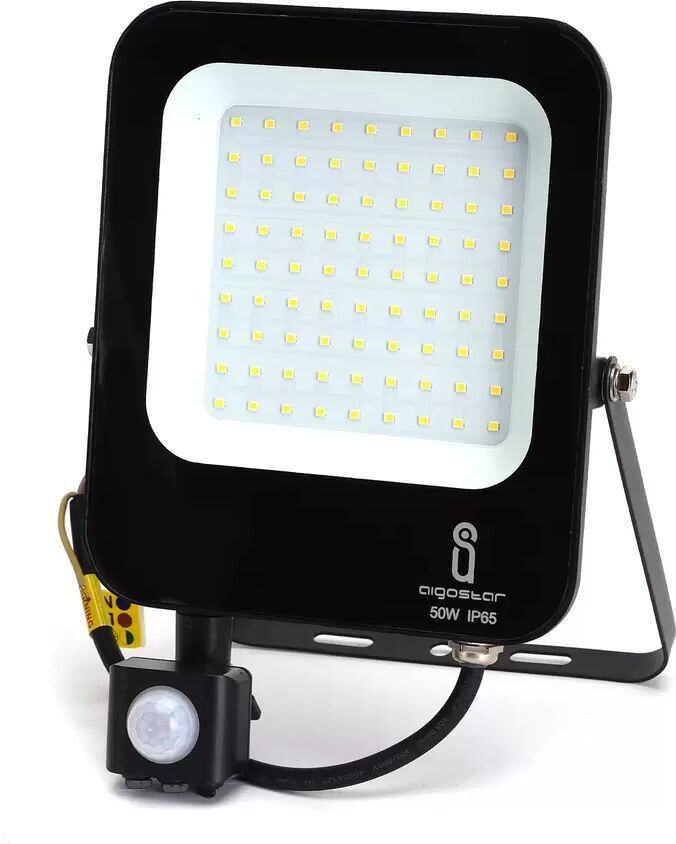 Faro proiettore Led 50W Nero da esterno IP65 Bianco neutro 4000K con sensore crepuscolare e di movimento Aigostar