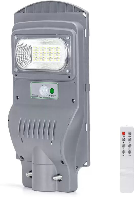 Lampione stradale Led 50W Grigio con pannello solare IP65 Bianco freddo 6500K con sensore crepuscolare e di movimento Aigostar