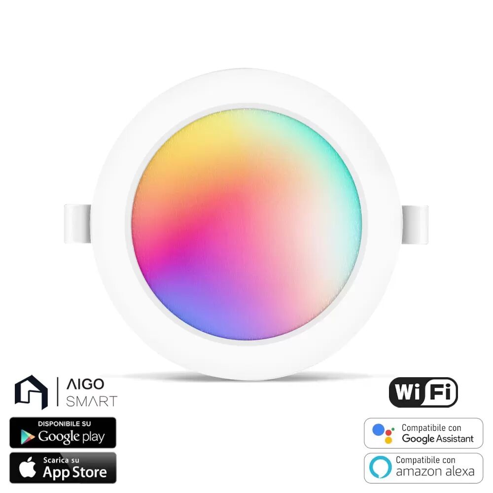 Faretto Led da incasso Smart 9W WiFi RGB CCT luce regolabile e dimmerabile Aigostar