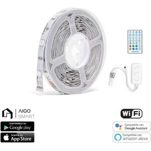 Striscia Led Smart 12V 18W 5 metri WiFi RGB luce regolabile e dimmerabile con telecomando Aigostar