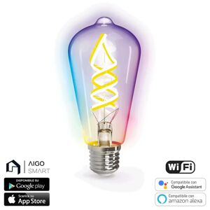 Lampadina Led a Filamento Smart ST64 E27 4,9W WiFi RGB + Bianco Caldo 2700K luce regolabile e dimmerabile Aigostar