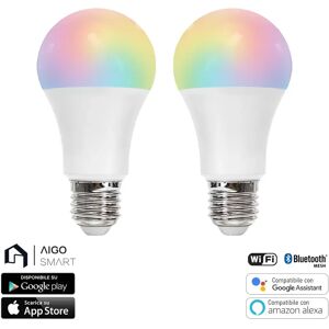 Lampadina Led Smart A60 E27 12W WiFi Bluetooth Mesh RGB CCT luce regolabile e dimmerabile confezione da 2pz Aigostar