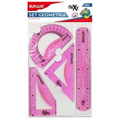 Offertecartucce.com Kit Geometria Sunlux righello squadre e goniometro colore rosa conf. da 4 pz.