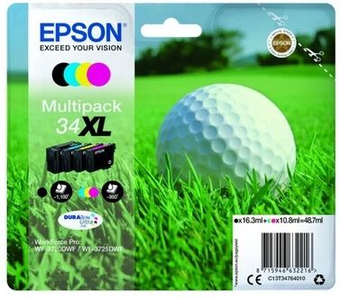 Cartuccia originale Epson C13T34764010 Multipack 34 XL Pallina da Golf (Conf. da 4 pz.) NERO+COLORE