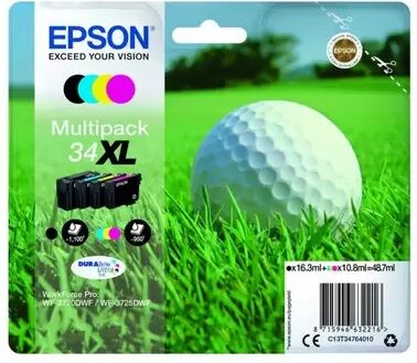 Cartuccia originale Epson C13T34764010 Multipack 34 XL Pallina da Golf (Conf. da 4 pz.) NERO+COLORE