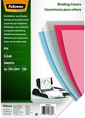 Offertecartucce.com Copertina trasparente Fellowes Clear per rilegatura A4 150 micron conf. 100 pz.