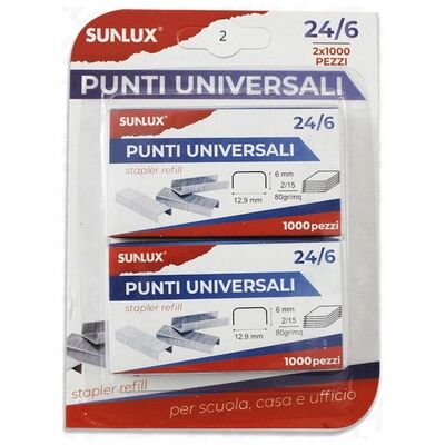 Offertecartucce.com Punti metallici Sunlux per cucitrice a pinza passo 24/6 conf. 2000 pz.