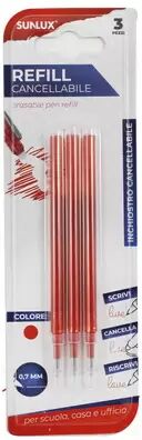 Offertecartucce.com Refil Sunlux 0,7 mm ricarica inchiostro cancellabile rosso conf. 3 pz.