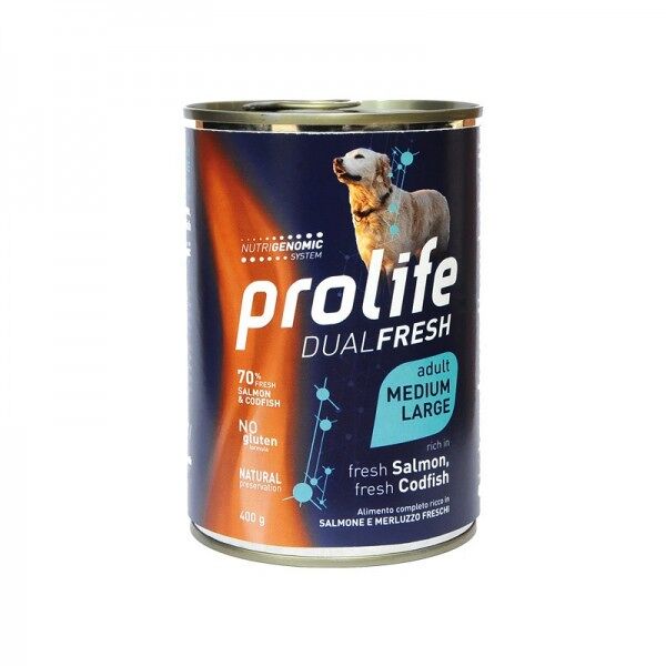 prolife dual fresh salmone e merluzzo adult medium/large umido per cani - 400 g - kit 12x prezzo a confezione
