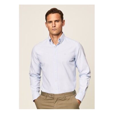 Hackett London per uomo. HM309361 Camicia Oxford blu dal taglio sartoriale (L), Casual, Cotone, Classico, Manica lunga Hackett London per uomo. HM309361 Camicia Oxford blu dal taglio sartoriale (L), Casual, Cotone, Classico, Manica lunga