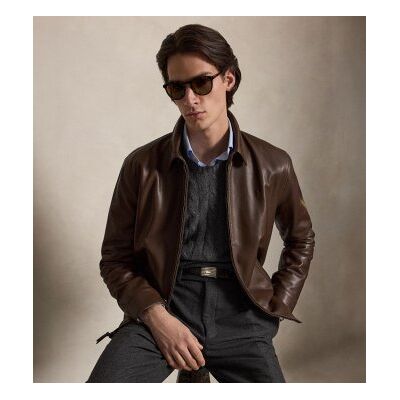 Polo Ralph Lauren per uomo. 710671431002 Giacca in pelle liscia marrone (L), Casual, Manica lunga Polo Ralph Lauren per uomo. 710671431002 Giacca in pelle liscia marrone (L), Casual, Manica lunga