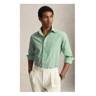 Polo Ralph Lauren per uomo. 710B15595011 Camicia in popeline a righe Custom Fit verde (L), Casual, Cotone, Manica lunga Polo Ralph Lauren per uomo. 710B15595011 Camicia in popeline a righe Custom Fit verde (L), Casual, Cotone, Manica lunga