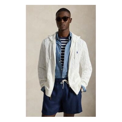 Polo Ralph Lauren per uomo. 710B18057004 Maglione in cotone a trecce (L), Bianco, Casual Polo Ralph Lauren per uomo. 710B18057004 Maglione in cotone a trecce (L), Bianco, Casual