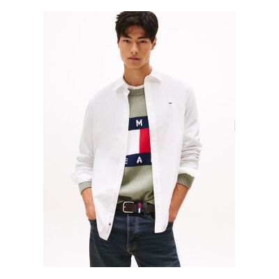 Tommy Jeans per uomo. DM0DM22026 Camicia in popeline con logo ricamato bianco (L), Casual, Cotone, Manica lunga Tommy Jeans per uomo. DM0DM22026 Camicia in popeline con logo ricamato bianco (L), Casual, Cotone, Manica lunga