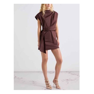 Marella per donna. 2613221282200 mini abito drappeggiato marrone (42), Casual, Cotone, Manica corta Marella per donna. 2613221282200 mini abito drappeggiato marrone (42), Casual, Cotone, Manica corta