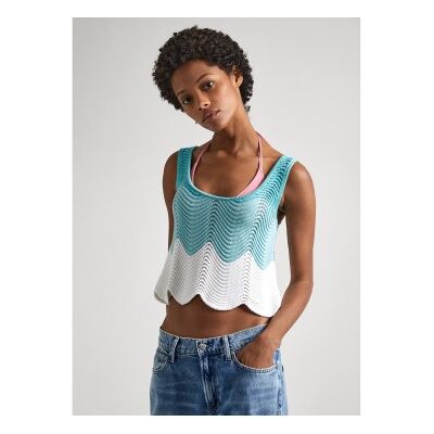 Pepe Jeans per donna. PL702151 Top Galea Blu (S), Casual, Cotone, Senza maniche / cinghie Pepe Jeans per donna. PL702151 Top Galea Blu (S), Casual, Cotone, Senza maniche / cinghie