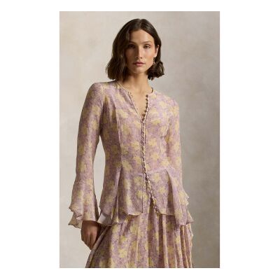 Polo Ralph Lauren per donna. 211A96164002 top floreale stropicciato con bottoni lilla (48), Casual, Manica lunga, Lyocell Polo Ralph Lauren per donna. 211A96164002 top floreale stropicciato con bottoni lilla (48), Casual, Manica lunga, Lyocell