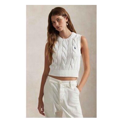 Polo Ralph Lauren per donna. 211959295001 gilet corto in maglia a trecce bianca (XXL), Bianco, Cotone, Senza maniche / cinghie Polo Ralph Lauren per donna. 211959295001 gilet corto in maglia a trecce bianca (XXL), Bianco, Cotone, Senza maniche / cinghie
