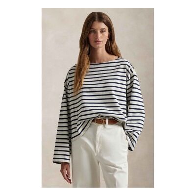 Polo Ralph Lauren per donna. 211959103004 T-shirt a righe blu navy con scollo a barca (S), Casual, Cotone, Manica lunga Polo Ralph Lauren per donna. 211959103004 T-shirt a righe blu navy con scollo a barca (S), Casual, Cotone, Manica lunga
