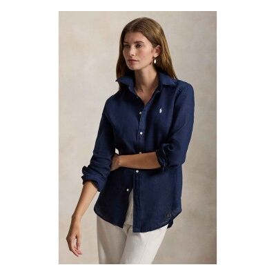 Polo Ralph Lauren per donna. 211970730519 Camicia in lino Classic Fit blu marino (XXS), Casual, Manica lunga, Navy Polo Ralph Lauren per donna. 211970730519 Camicia in lino Classic Fit blu marino (XXS), Casual, Manica lunga, Navy