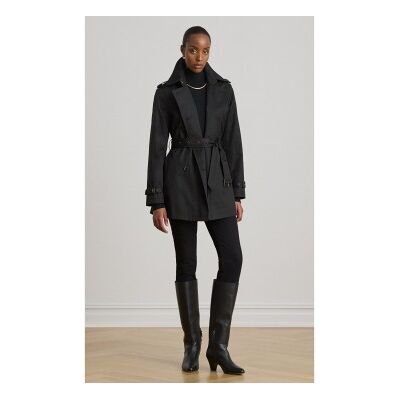 Lauren Ralph Lauren per donna. 297967126001 Trench coat doppiopetto in misto cotone nero (S), Casual, Classico Lauren Ralph Lauren per donna. 297967126001 Trench coat doppiopetto in misto cotone nero (S), Casual, Classico
