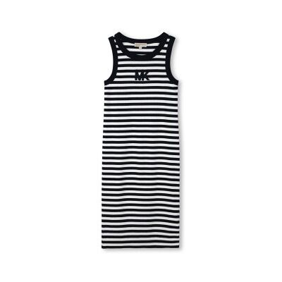 Michael Kors per ragazza. R30640 abito lungo a righe blu navy (8Y= 126cm), Casual, Cotone, Senza maniche / cinghie, moda per bambini Michael Kors per ragazza. R30640 abito lungo a righe blu navy (8Y= 126cm), Casual, Cotone, Senza maniche / cinghie, moda per bambini