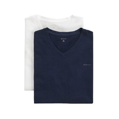 Gant per uomo. 900012018 Set di 2 magliette blu scuro con scollo a V, bianche (S), Bianco, Homewear, Cotone, Manica corta, Navy Gant per uomo. 900012018 Set di 2 magliette blu scuro con scollo a V, bianche (S), Bianco, Homewear, Cotone, Manica corta, Navy
