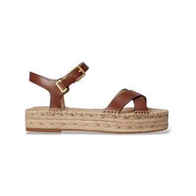 Lauren Ralph Lauren per donna. 802P06400001 Espadrillas Emeryn in pelle marrone (37), Basso, Fibbia, Casual Lauren Ralph Lauren per donna. 802P06400001 Espadrillas Emeryn in pelle marrone (37), Basso, Fibbia, Casual