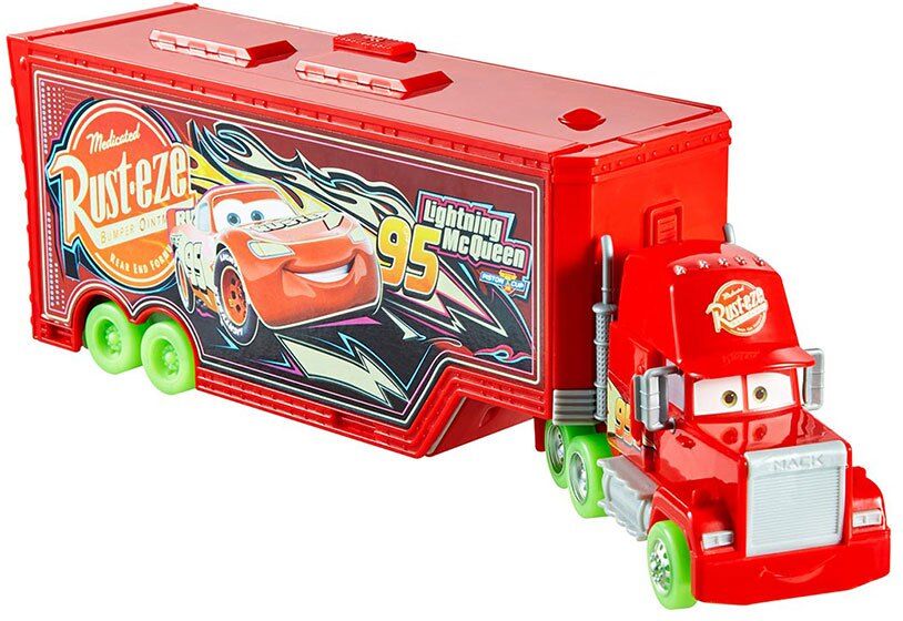 Mattel Cars Night Racing Mack Track Its Wheels And Interior Accessories Shine In The Dark 19x35 Cm Rosso