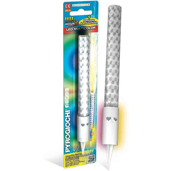 candela fontana pirotecnica per torte pyrogiochi argento con led multicolore