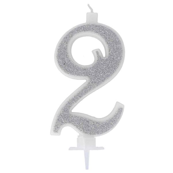 graziano candelina compleanno numeri 2 due in cera glitter argento h 13 cm