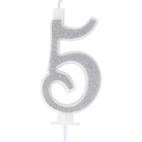 graziano candelina compleanno numero 5 cinque in cera glitter argento h 13 cm