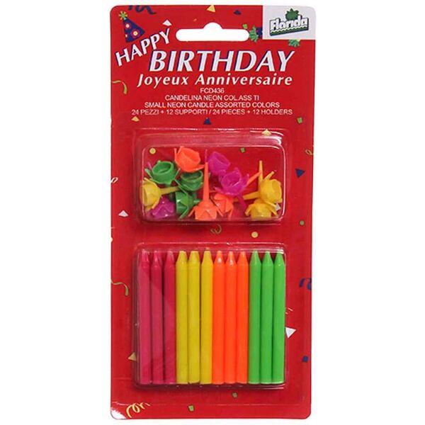 florida 24 candeline compleanno multicolori neon 6,5cm