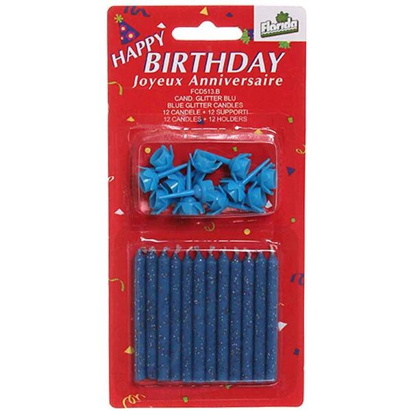 florida 12 candeline compleanno glitterate blu 7 cm con supporti