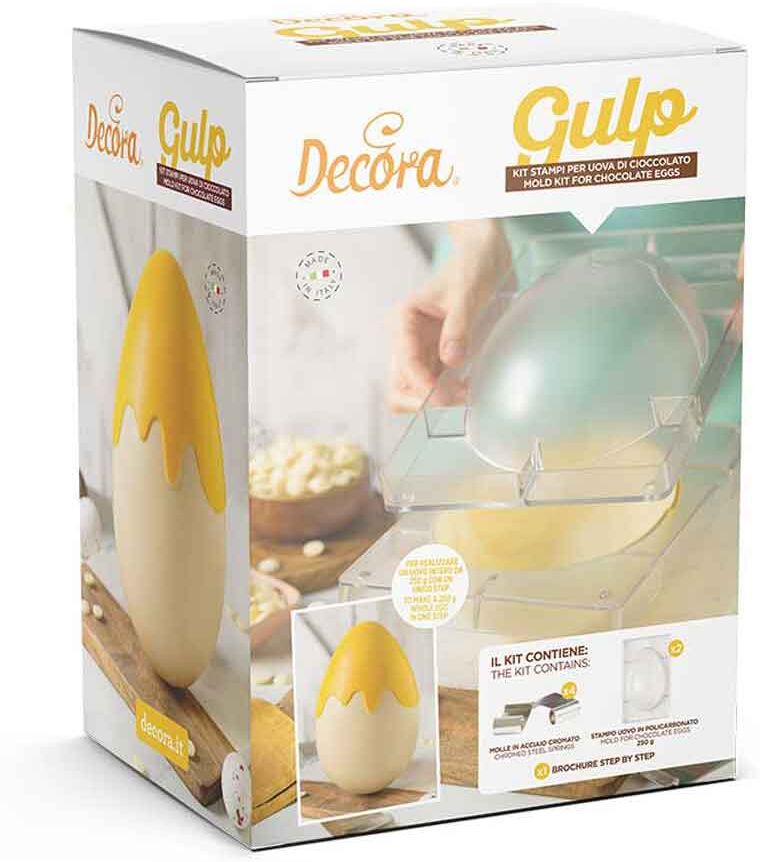 kit gulp 2 stampi per uova di cioccolato da 250g in policarbonato decorati e 4 molle