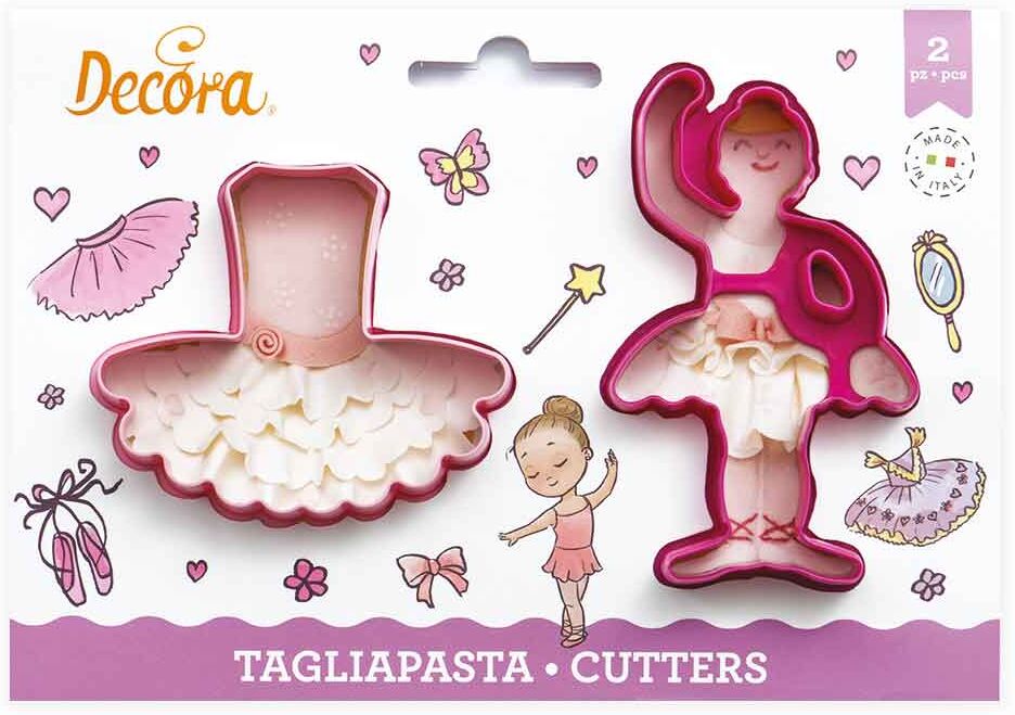 decora set 2 cutters tagliapasta in plastica ballerina e tutù danza