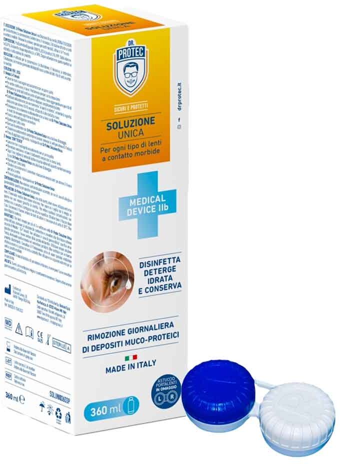 dr protect soluzione unica per lenti a contatto 360ml e astuccio porta lenti