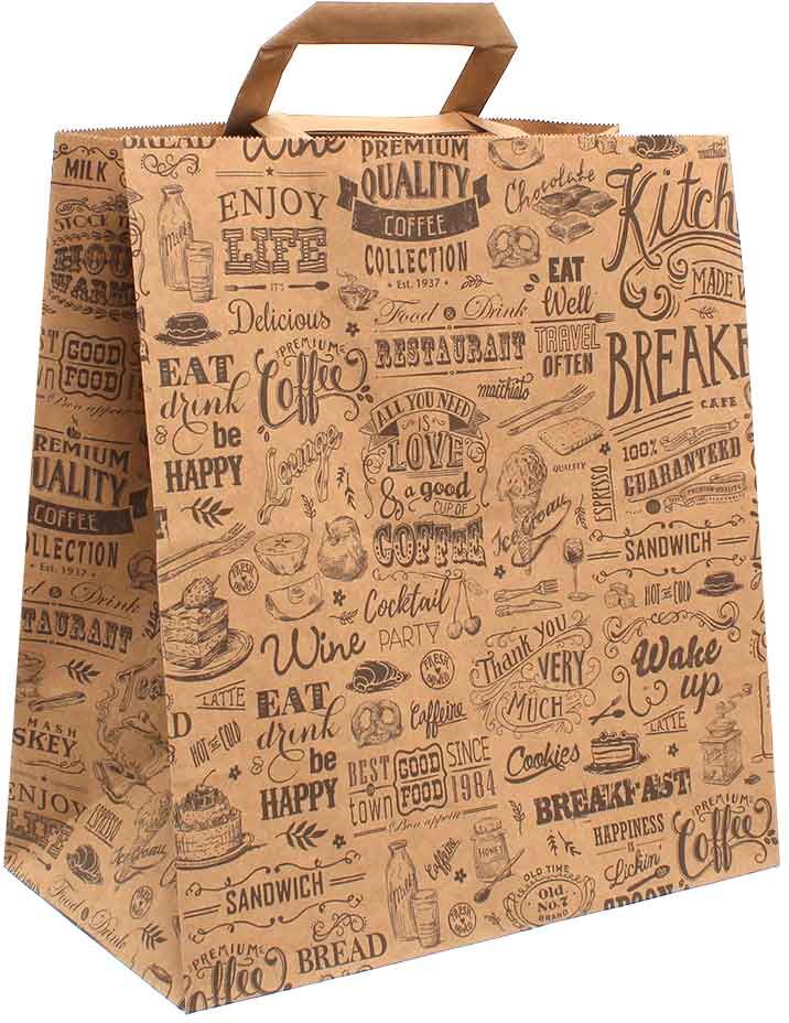 PapoLab 200 Shopper Buste In Carta Avana Con Manici Per Asporto Con Stampa 27x16 H29 Cm