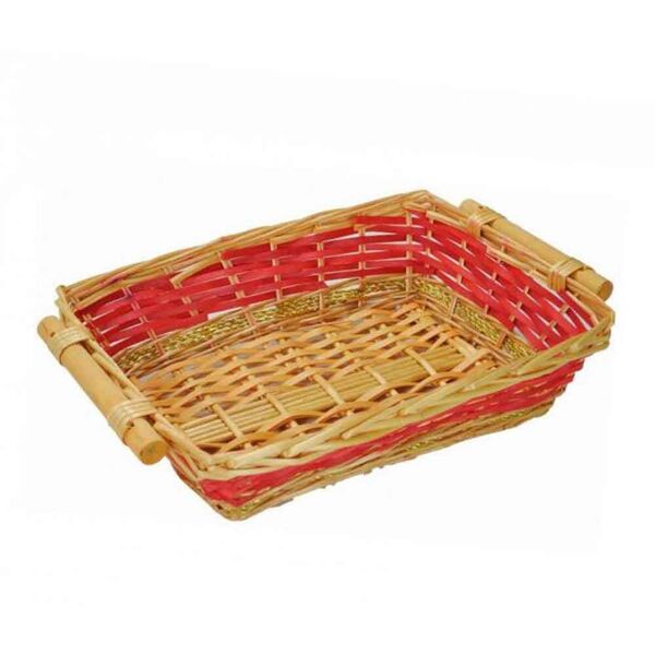 imballaggi alimentari cesto natalizio in vimini rettangolare con fascia rossa 40 x 32 x h 10 cm