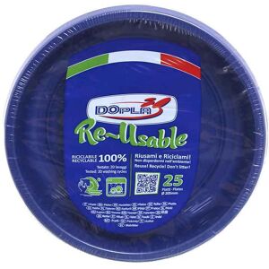 25 Scodelle Piatti Fondi Di Plastica Lavabili Riutilizzabili Blu Ø20,5 Cm Dopla