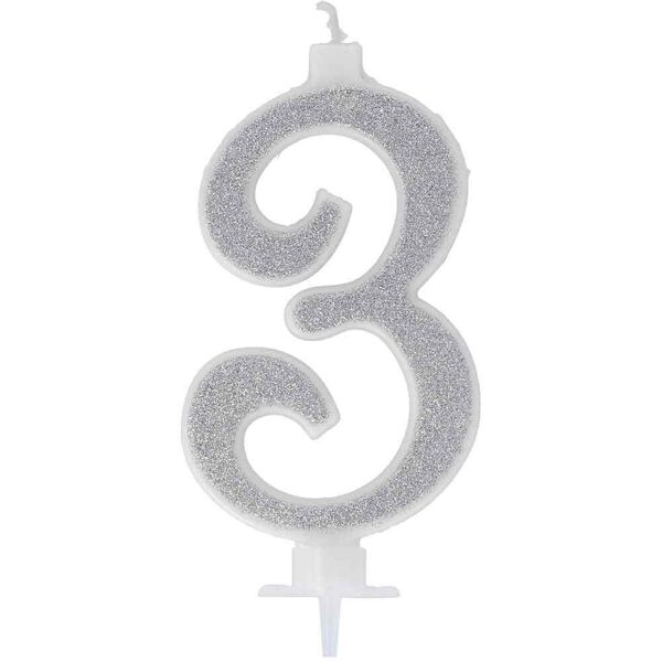 graziano candelina compleanno numero 3 tre in cera glitter argento h 13 cm