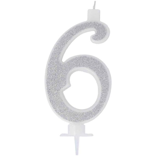 graziano candelina compleanno numero 6 sei in cera glitter argento h 13 cm