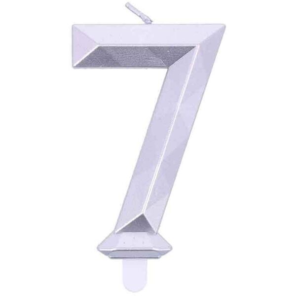 graziano candelina compleanno numero 7 sette in cera diamond silver argento h 7,5 cm